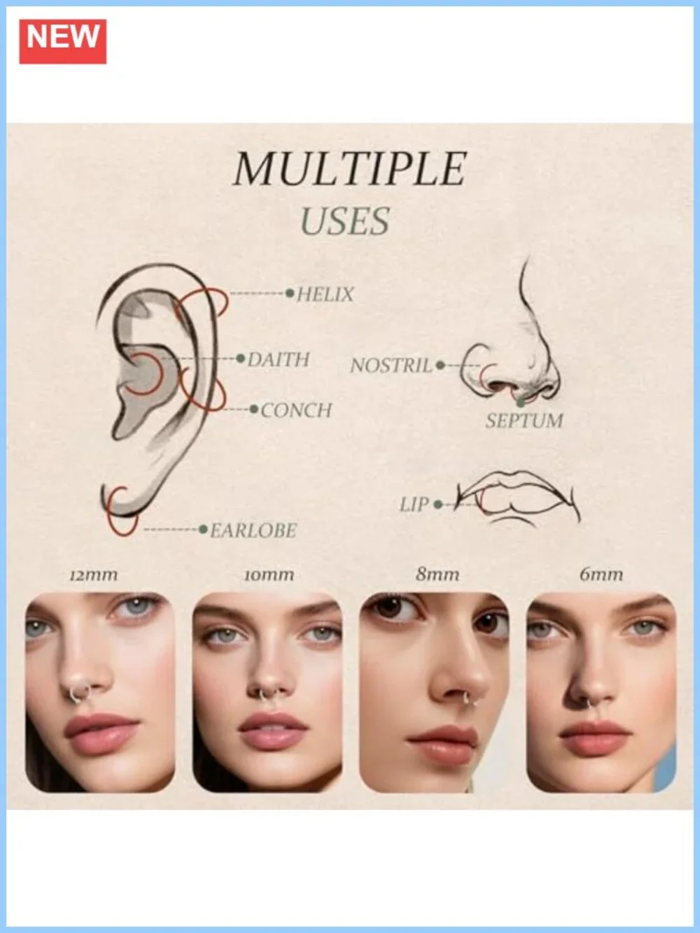 16G Surgical Steel Horseshoe Septum Ring Nose Piercing Jewelry Hoop